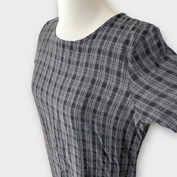 Eileen Fisher Plaid Linen Blend Midi Shift Dress Women's Medium Petite Minimal - Picture 4 of 8